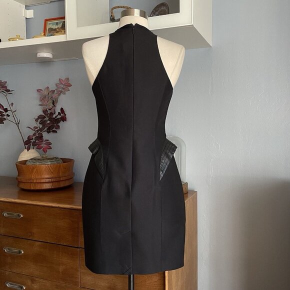 Halston Heritage Racerback w/ Leather Detail Peplum at Hip Dress Black US 4 - Picture 9 of 12